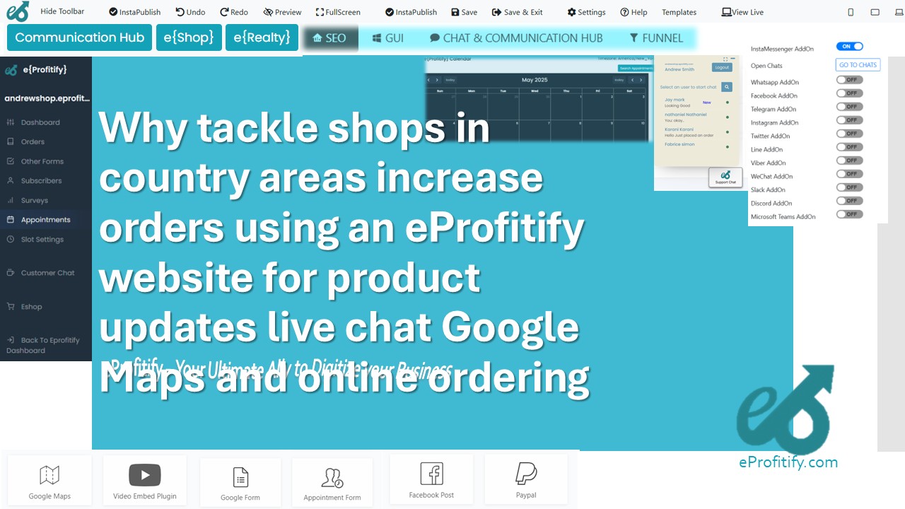 Why tackle shops in country areas increase orders using an eProfitify website for product updates live chat Google Maps and online ordering